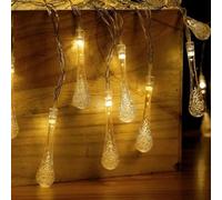 VoltShine Guirlande lumineuse LED 5 m en forme de goutte de pluie, piles 3AA, lumière blanche chaude, idéale pour la décoration intérieure et les événements.