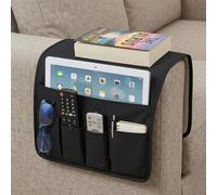 volumoon Organiseur d'Accoudoir de Canapé, Antidérapant, 5 Poches, Sofa Fauteuil Sac de Rangement à Suspendre D'accoudoir, pour Télécommande, Tablette, Câble de Recharg, Magazine, Lunettes (Noir)