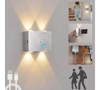 VOMI Applique Detecteur de Mouvement Interieur Lampe Murale Sans Fil LED Luminaire avec 4000mAh Piles Rechargeable Applique Murale 3000K Blanc Chaud Magnétique Lumière du Escalier, Argent