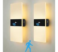 VOMI Applique Murale Sans Fil Rechargeable LED Lampe Murale Intérieure avec Détecteur de Mouvement 3000K Lumière Murale Magnétique Chambre avec Batterie 3000mAh pour Corridor, 2 Pièces, Acrylique