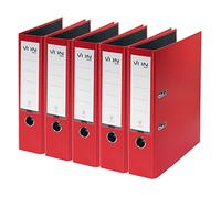 VON 10551025 Lot de 5 classeurs A4 en carton avec couverture en plastique, dos de 80 mm, pour 600 feuilles, carton certifié FSC, pour l'école, l'étude et la maison, rouge