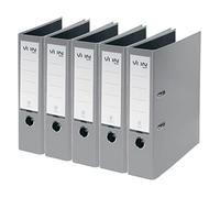 VON 10551085 Lot de 5 classeurs A4 en carton avec couverture en plastique, dos de 80 mm, pour 600 feuilles, carton certifié FSC, pour l'école, l'étude et la maison, gris