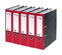 VON Leitz 10531025 Lot de 5 classeurs A4, 100% carton recy os de 80 mm, pour 600 feuilles, marbré, ange bleu et certifié FSC, pour l'école, l'étude et la maison, rouge