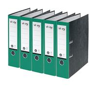 VON Leitz 10531055 Lot de 5 classeurs A4, 100% carton recy os de 80 mm, pour 600 feuilles, marbré, ange bleu et certifié FSC, pour l'école, l'étude et la maison, vert