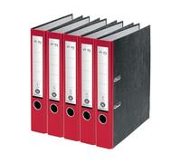 VON Leitz 10541025 Lot de 5 classeurs A4, 100% carton recy os de 50 mm, pour 350 feuilles, marbré, ange bleu et certifié FSC, pour l'école, l'étude et la maison, rouge