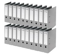 VON Leitz 10550085 Lot de 20 classeurs A4 en carton avec couverture en plastique, dos de 80 mm, pour 600 feuilles, certifié FSC et ange bleu, pour l'école, l'étude et la maison, gris, 10550085