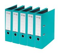 VON Leitz 10551052 Lot de 5 classeurs A4 en carton avec couverture en plastique Largeur de dos 80 mm, pour 600 feuilles, Ange bleu et certifié FSC, pour l'école, l'étude et la maison, turquoise