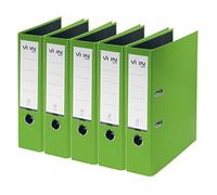 VON Leitz 10551055 Lot de 5 classeurs A4 en carton avec couverture en plastique, largeur de dos 80 mm, pour 600 feuilles, carton certifié FSC, pour l'école, l'étude et la maison, vert