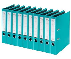 VON Leitz 10560052 Lot de 10 classeurs A4 en carton avec couverture en plastique Largeur de dos 50 mm, pour 350 feuilles, Ange bleu et certifié FSC Pour l'école, l'étude et la maison Turquoise