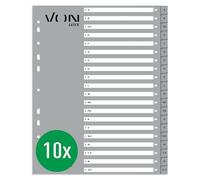 VON Leitz 12290085 Lot de 10 intercalaires alphabétiques de A à Z, A4, en carton polypropylène, extra larges, 11 trous, pour classeurs et classeurs à anneaux, intercalaires alphabétiques, gris