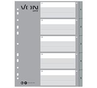 VON Leitz Leitz 12590085 Lot de 10 intercalaires numérotés de 1 à 5 pour dossiers, PP, von Leitz Leitz, extra large, universel à 11 trous, gris