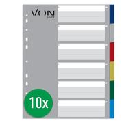 VON Leitz Leitz 13050000 Lot de 10 intercalaires vierges en polypropylène à 6 compartiments pour classeurs et classeurs à anneaux, extra larges, 11 trous, multicolore
