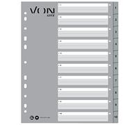 VON Leitz Lot de 10 intercalaires numérotés de 1 à 10 en polypropylène pour classeurs à feuilles volantes et classeurs à anneaux, format A4, extra large, gris