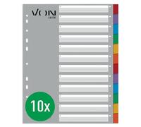 VON Lot de 10 intercalaires vierges 12 parties A4 pour classeurs, par Leitz, extra larges, 100% recyclé, index universel à 11 trous pour classeurs et classeurs à anneaux, multicolore, 13010000