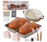 VONATES Kit de démarrage au levain, 12 pièces - Panier à pain ovale de 25,4 cm avec doublure, couvercle, fouet à pâte, grattoirs, lame, boîtes, brosse et gants - Kit de démarrage et cadeau pour