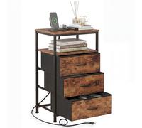 VonDream Table de chevet avec station de charge, armoire à 3 tiroirs pour bureau à domicile, support d'imprimante avec ports USB et prises USB, table d'appoint avec 3 tiroirs en tissu
