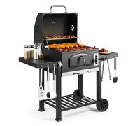 VonHaus Barbecue au Charbon avec Couvercle XL, Barbecue au Charbon avec Grille de Maintien au Chaud, 2 Tablettes Rabattables, Thermomètre, Grille, Aérations Portable Grill et Fumoir 2-en-1