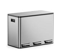 VonHaus Poubelle de Cuisine à Compartiment, Acier Inoxydable, 45L | 3x15L Système de tri des déchets de recyclage, Bacs amovibles, Couvercles hermétiques, Ouverture à pédale