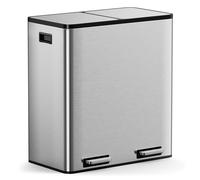 VonHaus Poubelle de Cuisine à Double Compartiment 60L, Acier Inoxydable | 2x30L Système de tri des déchets de recyclage, Bacs amovibles, Couvercles hermétiques, Ouverture à pédale
