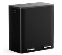 VonHaus Poubelle de Cuisine à Double Compartiment 60L, Noire | 2x30L Système de tri des déchets de recyclage, Bacs amovibles, Couvercles hermétiques, Ouverture à pédale