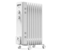 VonHaus Radiateur Bain d'Huile 9 Ailettes, Chauffage Bain d’Huile Électrique Portatif 2000 W, Radiateur Blanc, Thermostat Réglable, 3 Réglages de Chauffage, 4 Roulettes, Câble d'Alimentation de 1,5 m