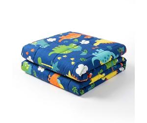Vonia Couverture Lestée Enfant 3,2 kg Weighted Blanket - 104x152 cm Motif Dino, 100% Coton Respirant, Housse Amovible Lavable, Améliore Sommeil, Dès 3 Ans, Bleu