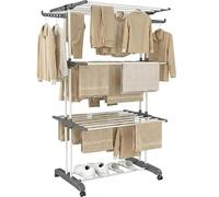 Vonia Étendoir à Linge Vertical à Roulettes, Pliable, 3 Niveaux 30 m, Blanc | Séchoir à linge tour en aluminium, 72 x 50 x 172 cm au sol, bras latéraux pour cintres, intérieur, balcon et buanderie