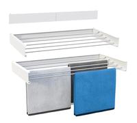 Vonia Séchoir à linge mural pliable 80 x 40 cm, aluminium, blanc | Étendoir rabattable gain de place pour salle de bain, balcon et buanderie, alternative au tancarville, visserie incluse