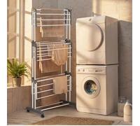 Vonia Tour de séchage pliable 3 niveaux blanc, étendoir linge compact 72 x 50 x 172 cm pour maison balcon mobile robuste