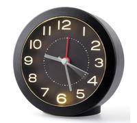 Voniobuy Réveil Matin Analogique à Piles avec Fonction Snooze, Réveil Silencieux sans Tic-Tac, Cadran Lumineux (Veilleuse), 2 Piles AA Incluses,Mini Design pour Nuit Paisible, Chambre et Voyage, Noir