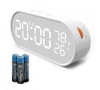 Voniobuy Réveil Numérique, Réveil avec Grand Écran LED Tactile, 2 Alarme 12/24H, Fonction Snooze/Luminosité Réglable, Suivi de l'Humidité et Température pour Matin Nuit, Piles ou USB Port Blanc