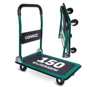 VONROC Chariot Plateforme Pliable 150 kg - Plateau Antidérapant 47 x 73 cm - 2 Roues Pivotantes 360° - Poignées Softgrip - Chariot de Transport pour Atelier, Déménagement et Usage Professionnel