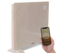 VONROC Chauffage Électrique 1000W - Panneau Verre Beige- Wi-Fi & Manuel - LED, Thermostat, Minuterie, Sécurité Enfants - Silencieux, Convecteur Design pour Pièces jusqu’à 12m²