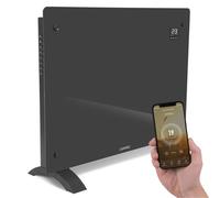 VONROC Chauffage Électrique en Verre Gris 1500W - Design avec Thermostat Réglable, Wi-Fi & Commande Manuelle - 2 Niveaux de Chauffage - Mode Hors Gel - Pour Pièces jusqu’à 18m²