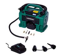 VONROC Compresseur à batterie 20V VPower et prise allume-cigare 12V VPower - 11 bar - Batterie 4.0Ah, chargeur - 5 adaptateurs, 2 anneaux de réductions et valve inclus