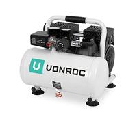 VONROC Compresseur d'air silencieux - 750W - 1HP- 128 l/min. - Sans huile - Réservoir 6L - 8 bar - 57,5dB(A) - Silencieux - Peu bruyant - Blanc