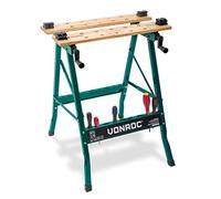 Vonroc Établi Pliant - Plan de Travail en Bambou - Compact et Robuste - Support de Rangement en Acier - Charge Maximale 150kg - Multifonctionnel, Établi, Tréteau, Étau ou Chevalet