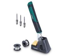 VONROC Fer à Souder Sans Fil 8W / 4V, max 450° - Fer à Souder de Précision Léger, Rechargeable Micro USB + 3 Pointes Fer à Souder - Chauffe en 25 sec - Station de Soudage + Éponge, Étain 10g 1 et 2mm