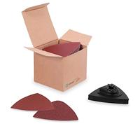 VONROC Lot de Papier Abrasif Triangulaire 80/82 mm - 50 Feuilles Grain 60 à 140 + Patin de Ponçage - Compatible Outils Multifonctions et Ponceuses à Scratch