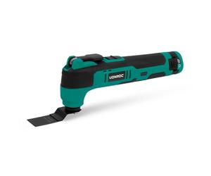 VONROC Multitool sans fil 12V - avec lame de raclage, scie plongeante, patin de ponçage et papier abrasif - Batterie et câble usb inclus