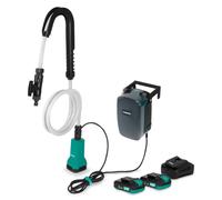 VONROC Pompe submersible pour tonneaux de pluie avec 2 x 2,0 Ah et chargeur | Avec protection à sec 80 W, 1800 l/h, 1,75 bar, compatible VPower 20 V