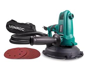 VONROC Ponceuse Murale 750W - Kit Professionnel Complet Nettoyage, Tuyau pour Aspirer Poussière - Ponceuse Excentrique Mur et Plafond - Câble 4 Mètres, Tête Pivotante - Pour un Résultat Lisse