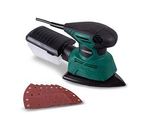 VONROC Ponceuse Triangulaire Multifonction 130 W - Ponceuse à Paume - Ponçage Précis et Rapide - Ponceuse Multifonction Avec Boitier de Récupération de Poussière et 6 Feuilles Abrasives Incluses