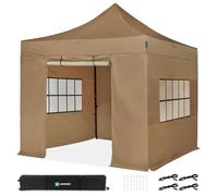 VONROC Tente de réception - 3x3 m - Pliante - Modulaire - Auvent, Tonelle, Chapiteau - avec Parois Latérales - Imperméable - Cadre en Acier - Protection UV 50+ - Beige - Sac de Rangement Inclus