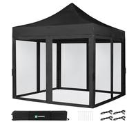 VONROC Tente de Réception Easy-Up 3x3 m - Pliable - Imperméable - Kit 4 Parois Latérales en Moustiquaire - Modulable - Armature en Acier - Protection UV 50+ - Sac de Rangement Inclus - Noir