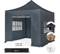 VONROC Tente de réception Premium Easy-Up VONROC - 3x3 m - Ensemble INCL. parois latérales - Design modulaire - Pliable -Imperméable - Cadre en Acier -Protection UV 50+ - INCL. Sac de Rangement -Gris