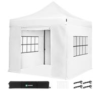 VONROC Tente Easy-Up - 3x3 m - Pliante - Design Modulaire : Auvent, Tonelle, Chapiteau - avec Parois Latérales - Imperméable - Cadre en Acier - Protection UV 50+ - Blanc - Sac de Rangement Inclus