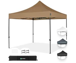 VONROC Tente Easy-Up - 3x3 m - Pliante - Design Modulaire : Auvent, Tonelle, Chapiteau, Marchés Saisons - Pliable - Imperméable - Cadre en Acier - Protection UV 50+ - Beige - Sac de Rangement Inclus