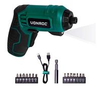 VONROC Tournevis Électrique Sans Fil 4V - Compact, Léger et Puissant - 5Nm, 200tr/min - Batterie Lithium 1.5Ah Intégrée - Éclairage LED, Mandrin Magnétique, 14 Embouts Inclus - USB-C - Modèle CD507DC
