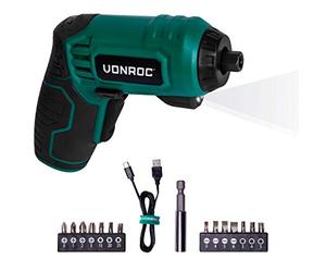 VONROC Tournevis Électrique Sans Fil 4V - Compact, Léger et Puissant - 5Nm, 200tr/min - Batterie Lithium 1.5Ah Intégrée - Éclairage LED, Mandrin Magnétique, 14 Embouts Inclus - USB-C - Modèle CD507DC